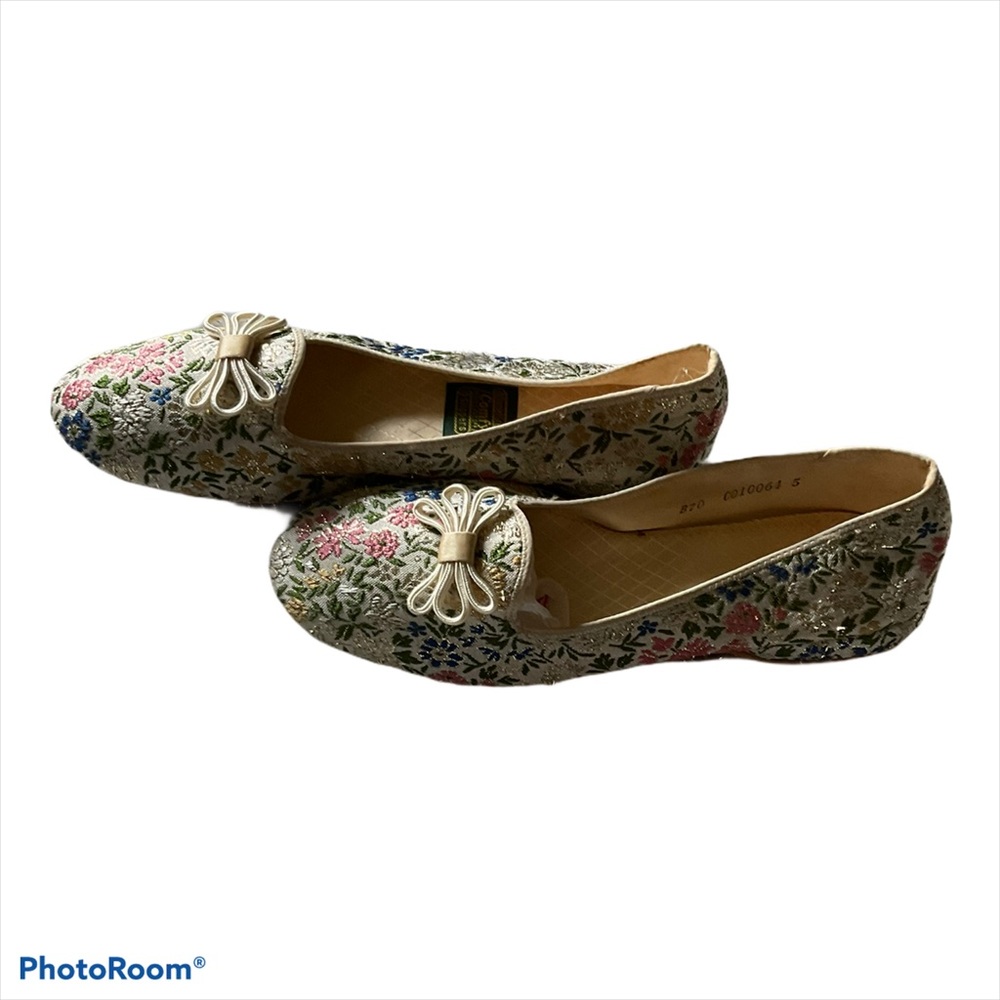Granny floral NWOT VTG Daniel Green Comfy Slippers floral metallic indoor shoes